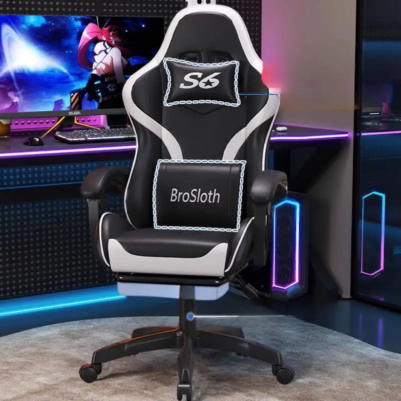 Cuscino nero Sedia da ufficio Controllo poggiatesta Ruote per il collo Comoda sedia per computer Braccio ergonomico Bureau Stoel Mobili per ufficio