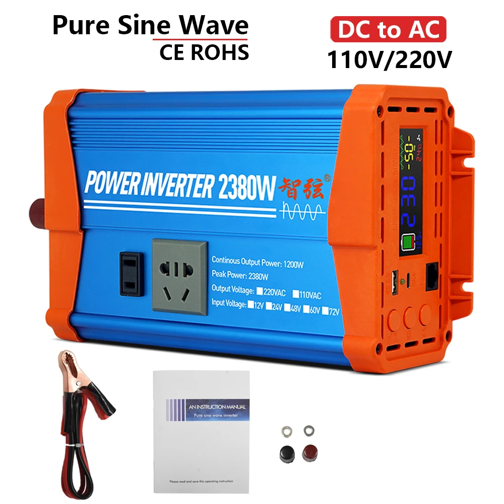 High Frequency 2380W Pure Sine Wave Inverter DC to AC 12V to 220V Car Inverter with USB and Type C