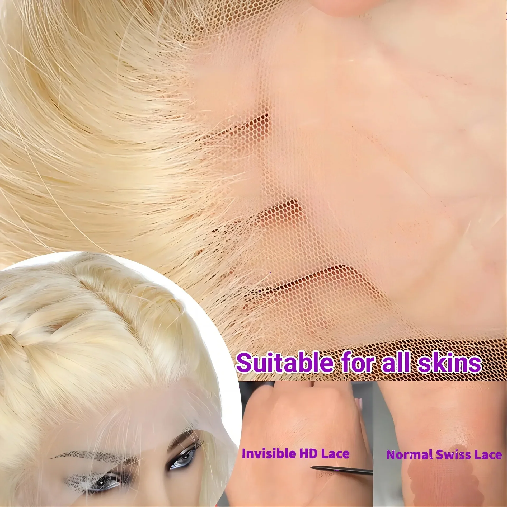 Perruque Lace Front Wig brésilienne naturelle lisse, blond 180, 13x6, 13x4, densité 250/613, HD, transparente