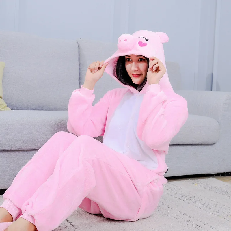 Kigurumi بيجامة على شكل حيوانات للجنسين الكبار الوردي خنزير الكرتون نيسيس منامة هالوين عيد الميلاد الأسرة ملابس منزلية للحفلات