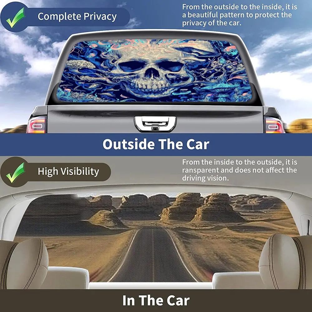 الخيال الجمجمة والفطر مادة PVC ذاتية اللصق للماء نافذة السيارة الخلفية ملصق، سهلة اللصق دون السقوط، وات #4