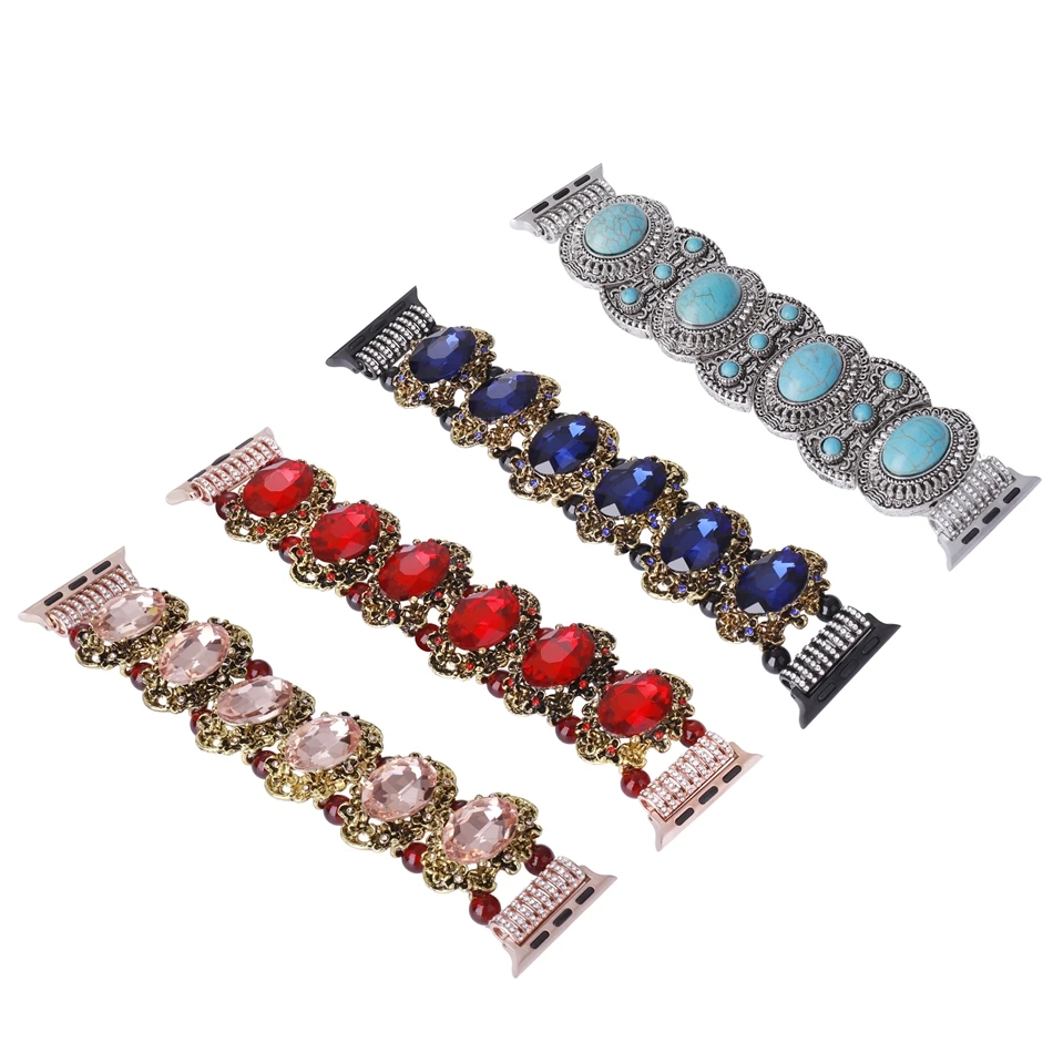 Pulseira de pedras preciosas vintage para Apple Watch Band 49mm 38/40/41mm 44/45mm 42mm Luxo IWatch Series 8 7 6 SE 5 4 3 Ultra Gift