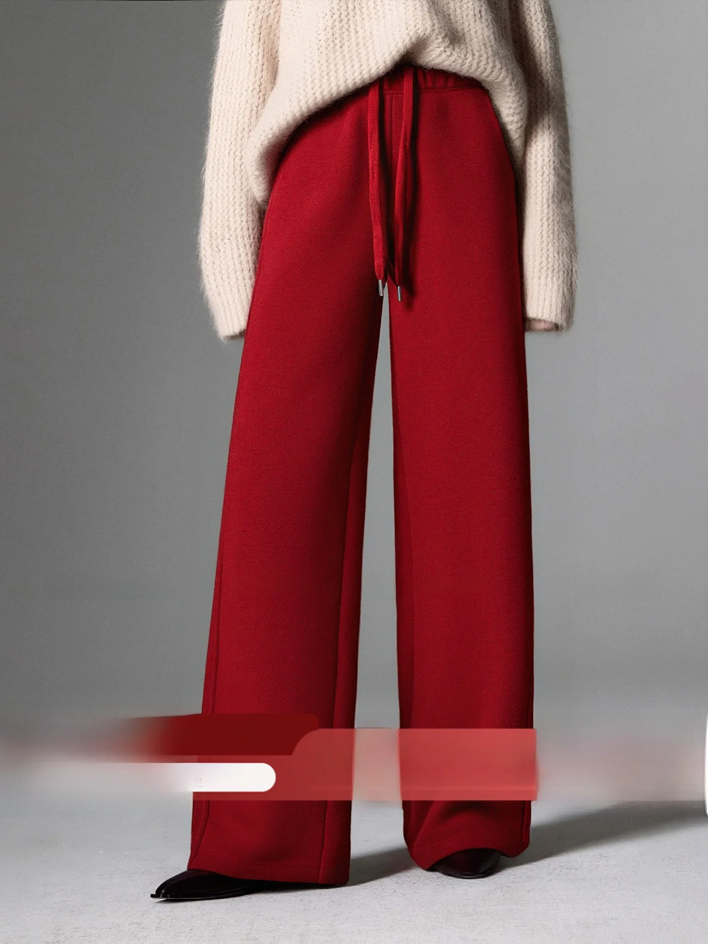 

Korean Fashion Woolen Wide Leg Pants Women's Autumn Winter Thickened Straight Casual Trousers Drawstring High Waist Polyester...