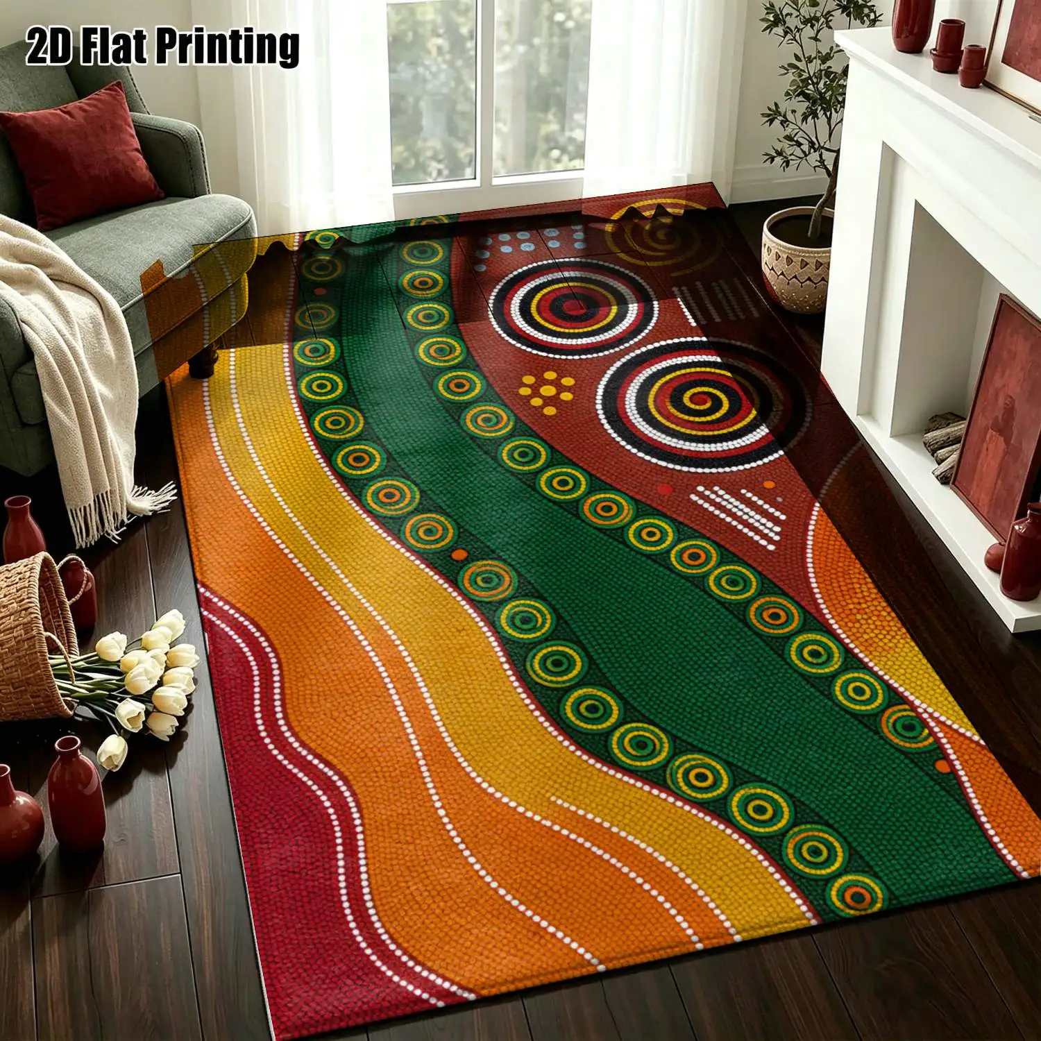 1Pc 2D Printed Colorful Abstract Art Nordic Modern Minimalist European Geometric Striped Bohemian Carpet: Home Decor, Multi-Size, Machine Washable, for Entrance, Dining, Foyer, Bedroom, Living Room