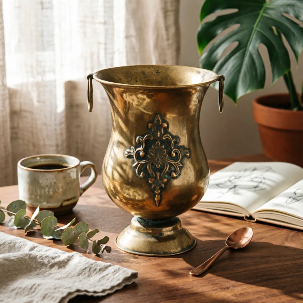 Decorative Metal Vase Rustic Decorative Iron Vase Urn Planter Footed Elegant for Decorators, Tabletop, Mantel