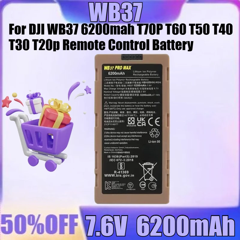 

New WB37 7.6V 6200mAh High Quality Battery for DJI WB37 6200mah T70P T60 T50 T40 T30 T20p Remote Control Battery