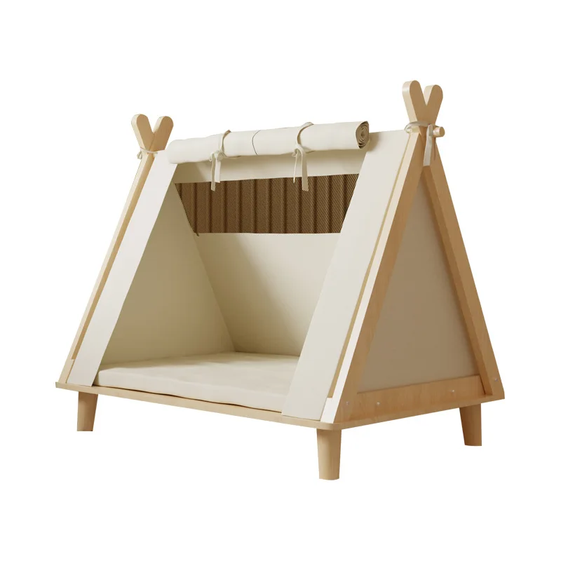 

Wholesale All-Season Small Dog House Eco-Friendly Wood Enclosed Tent with Solid Pattern Cross-Border Pet Bed