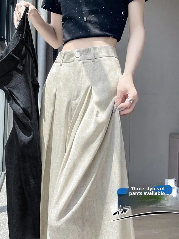 

Bla Silk Satin Acetate Wide Leg Pants Women's Winter Thin High Waist Slimming Loose Drapey Floor-Length Korean Sle Straig...