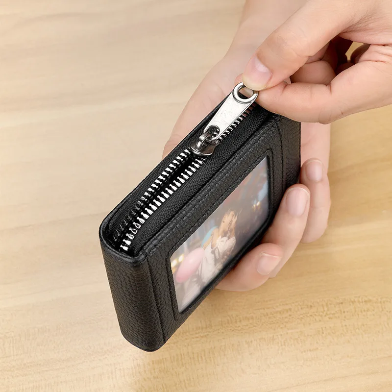 PU Credit Card Bag Multi Slot Card Holder Short Bank Card Cover Business Card Clip Zipper Vertical Handheld Bag for Women's Men' - view 5