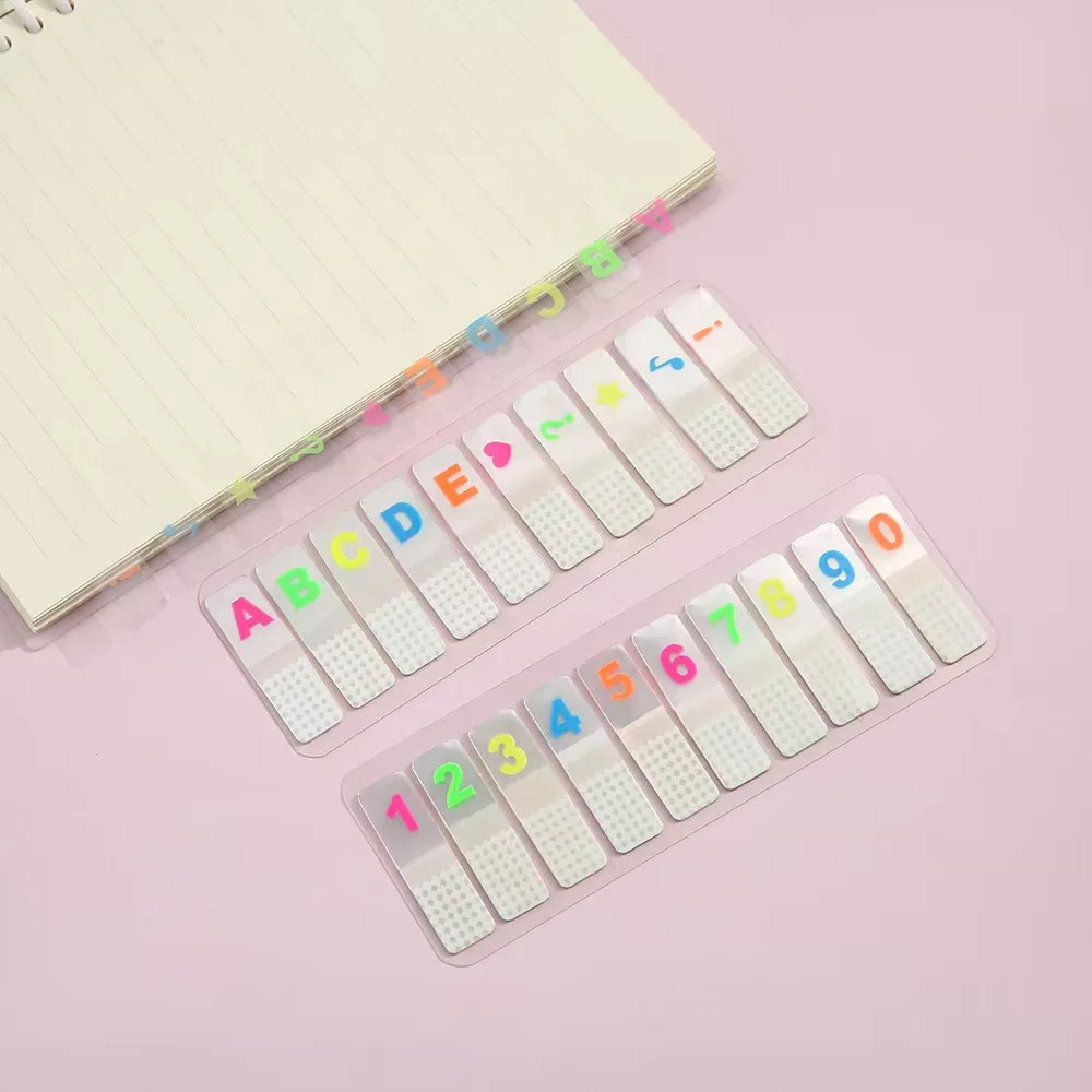 Colorful Letter Number Sticky Index Tabs, Clear Self-Adhesive Page Markers, Cute Sticky Notes for Book Classification & Study