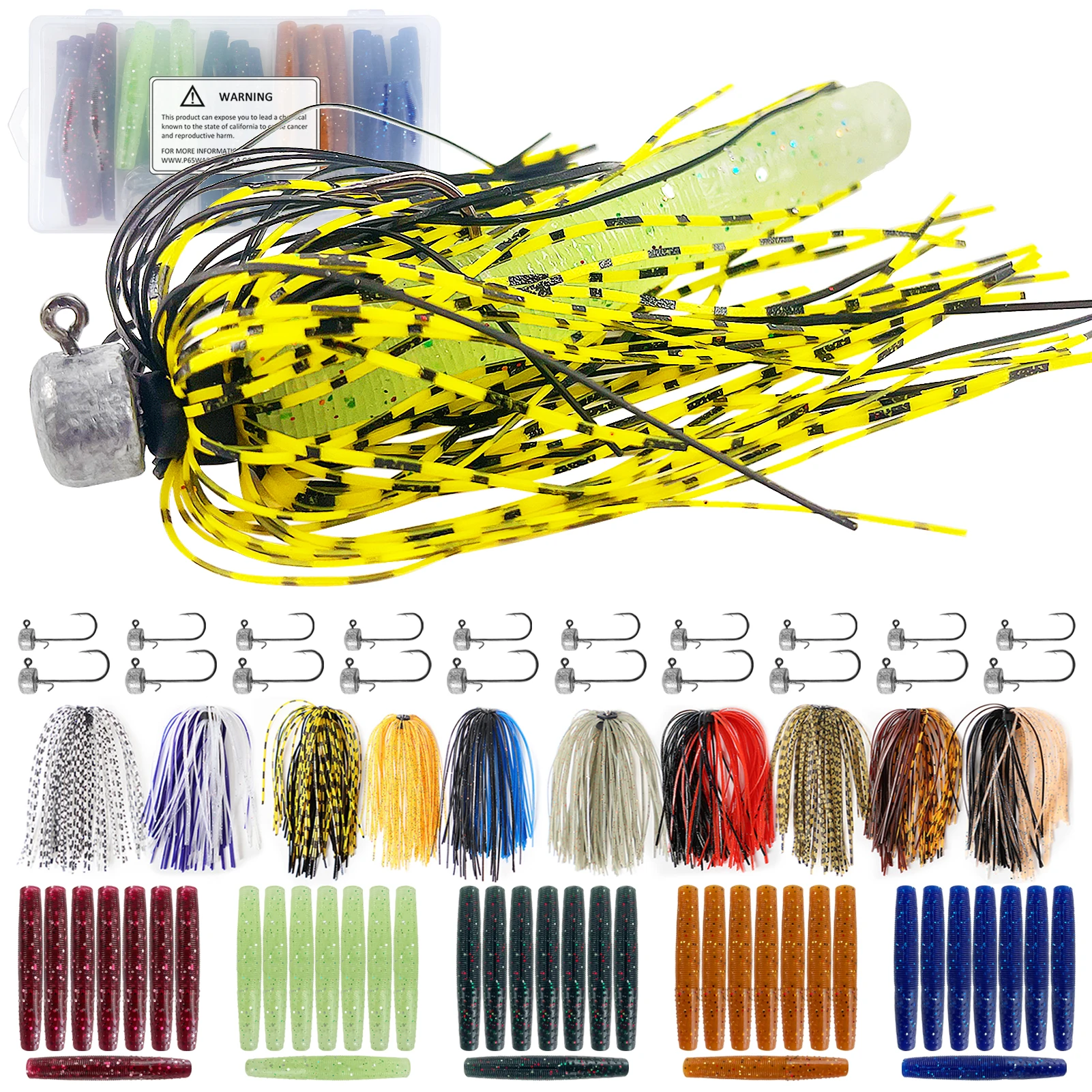 

FREE FISHER Fishing Soft Worm Lures with Ned Rigs,71pcs/Lot Mushroom Jig Head Hooks,Fishing Finesse Shroom Skirts,Soft Stickbait