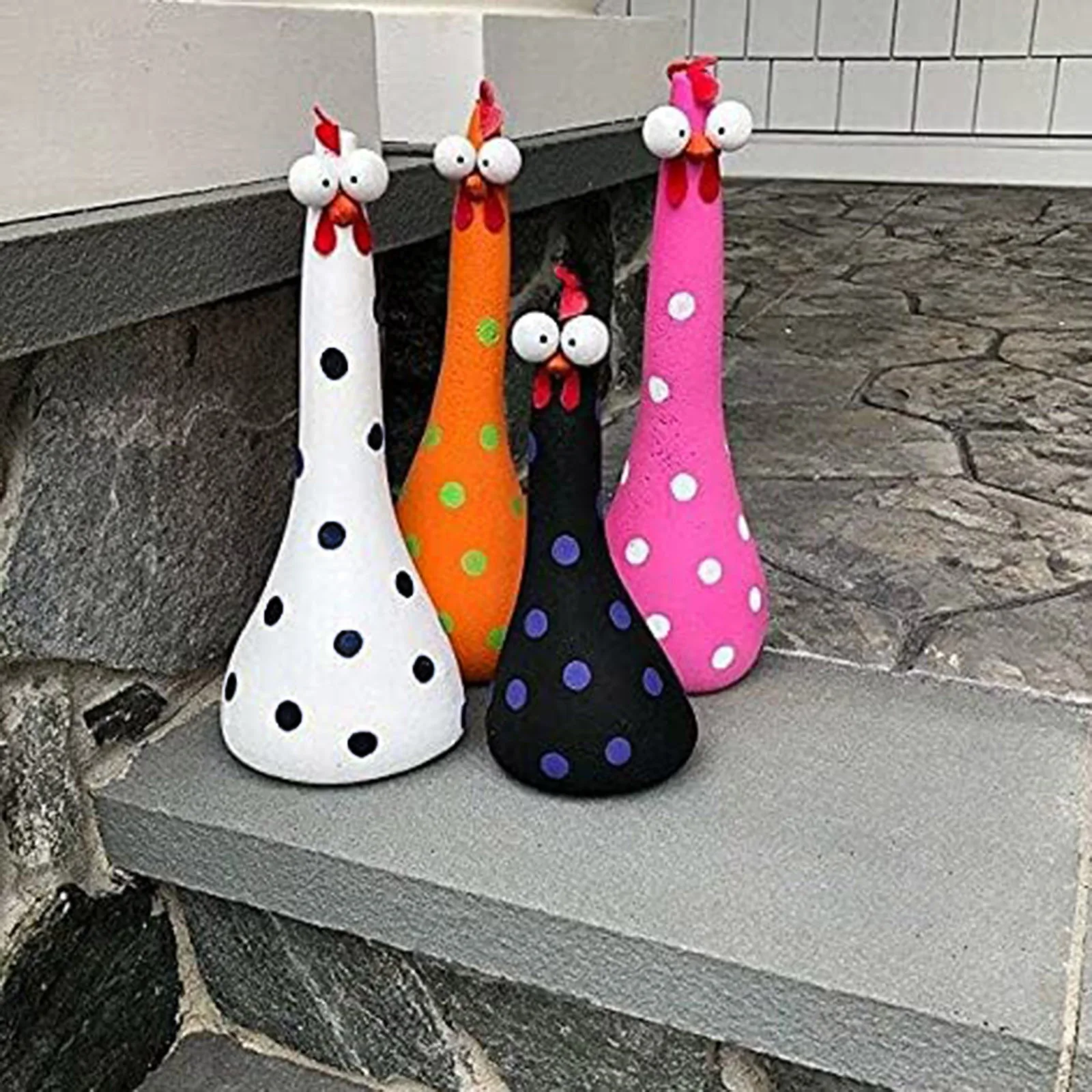 MOONBIFFY Resin Long Neck Chicken Ornaments for Garden Courtyard Outdoor Decoration Silly Hen Statues Office Desktop Figurines