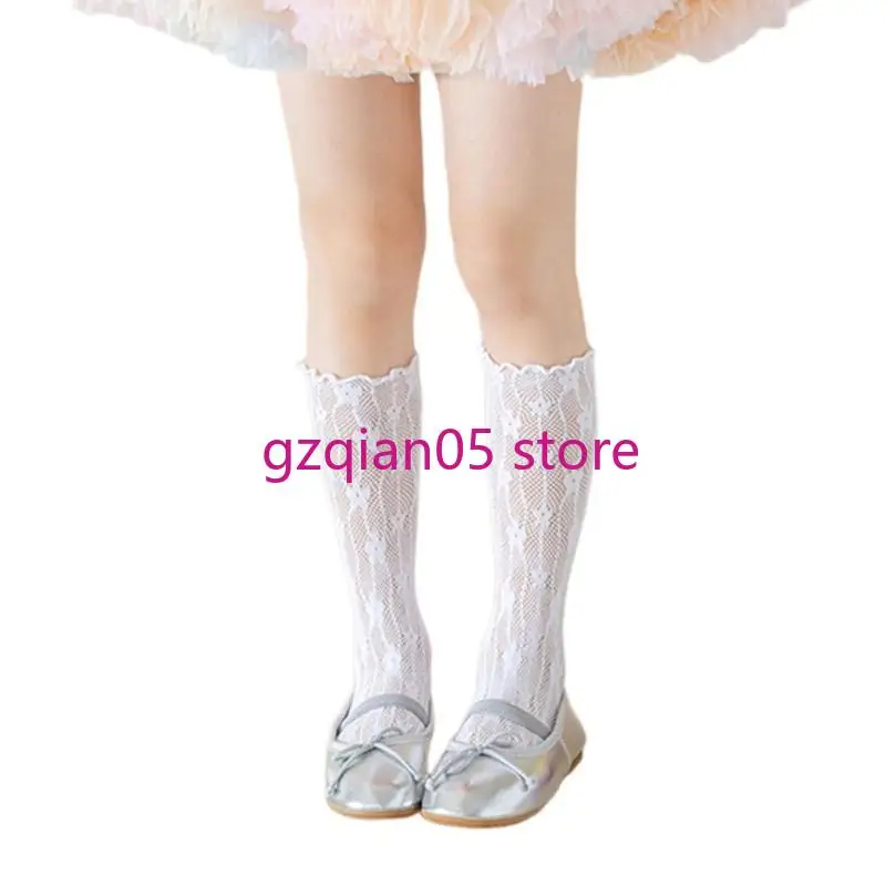 

N7ME Girls Sweet Inspired Middle Tube Socks Calf Length Socks with Jacquard Flower