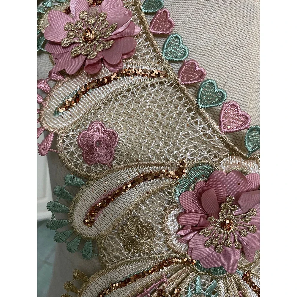 1Pc Net 3D Embroidered Fabric Color Flower Venise Lace Sewing Applique Lace Collar Neckline Ancient Collar Applique Accessories