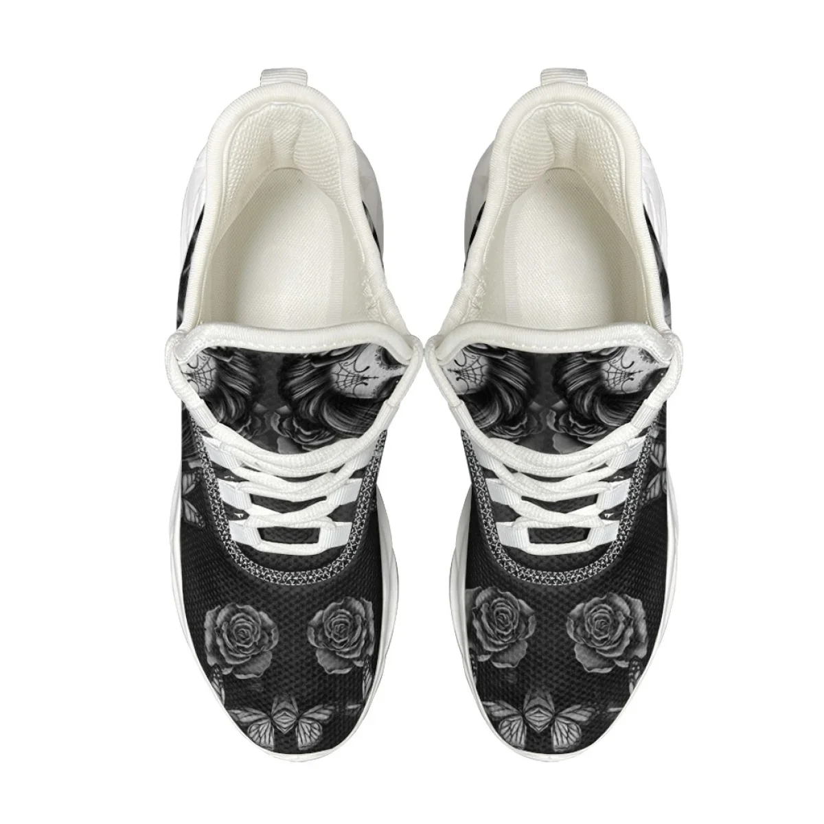 Halloween Gift Horror Gothic Skull Girl Design Lightweight Lace-up Shoes Outdoor Non-slip Breathable Flat Shoes Fashion Sneakers