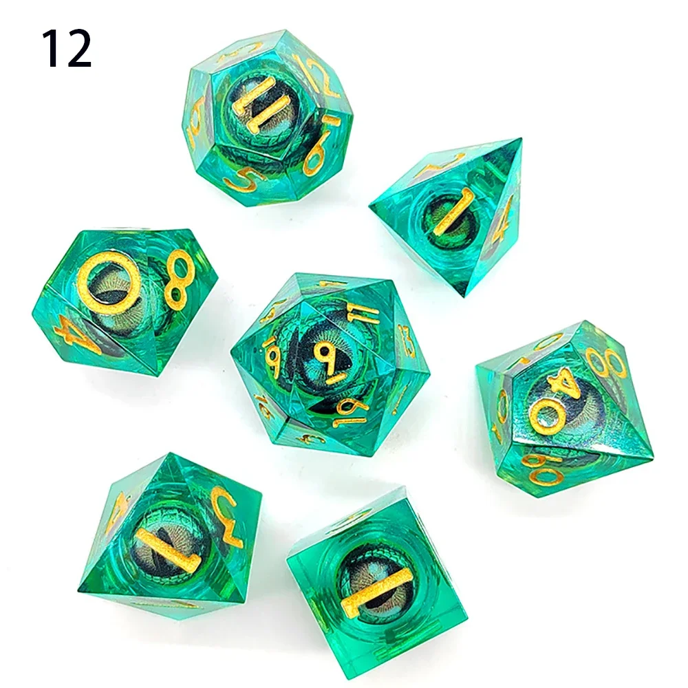 DND Longan Sharp Edge Number Polyhedral Resin Dice D+D Dice Set For Dungeon and Dragon Pathfinder Role Playing Game(RPG)MTG Dice