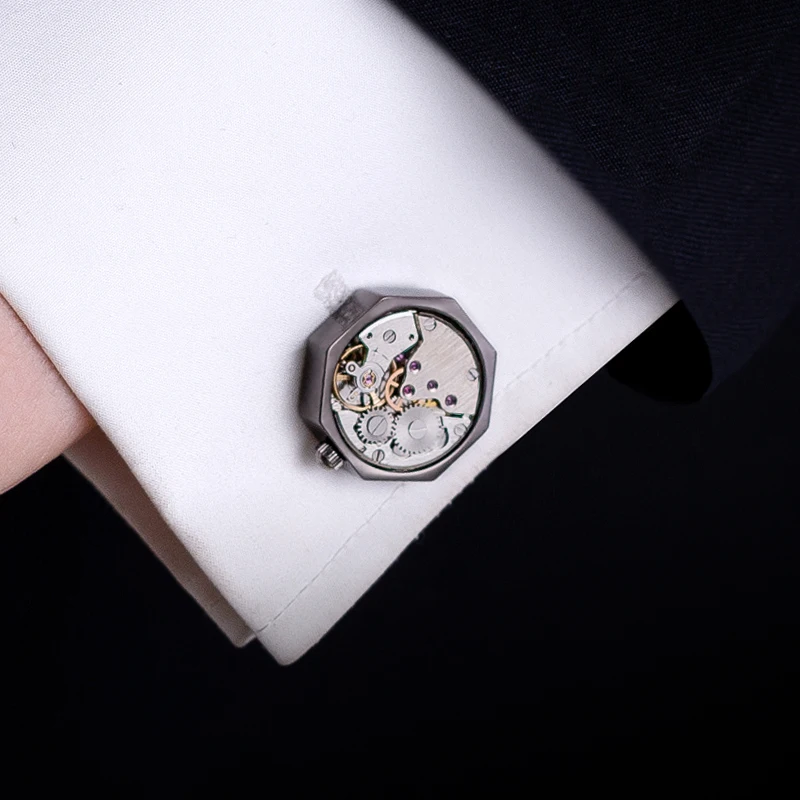 KFLK jewelry shirt cufflink for mens Brand cuff button Gold-color watch movement cuff link High Quality abotoadura guests