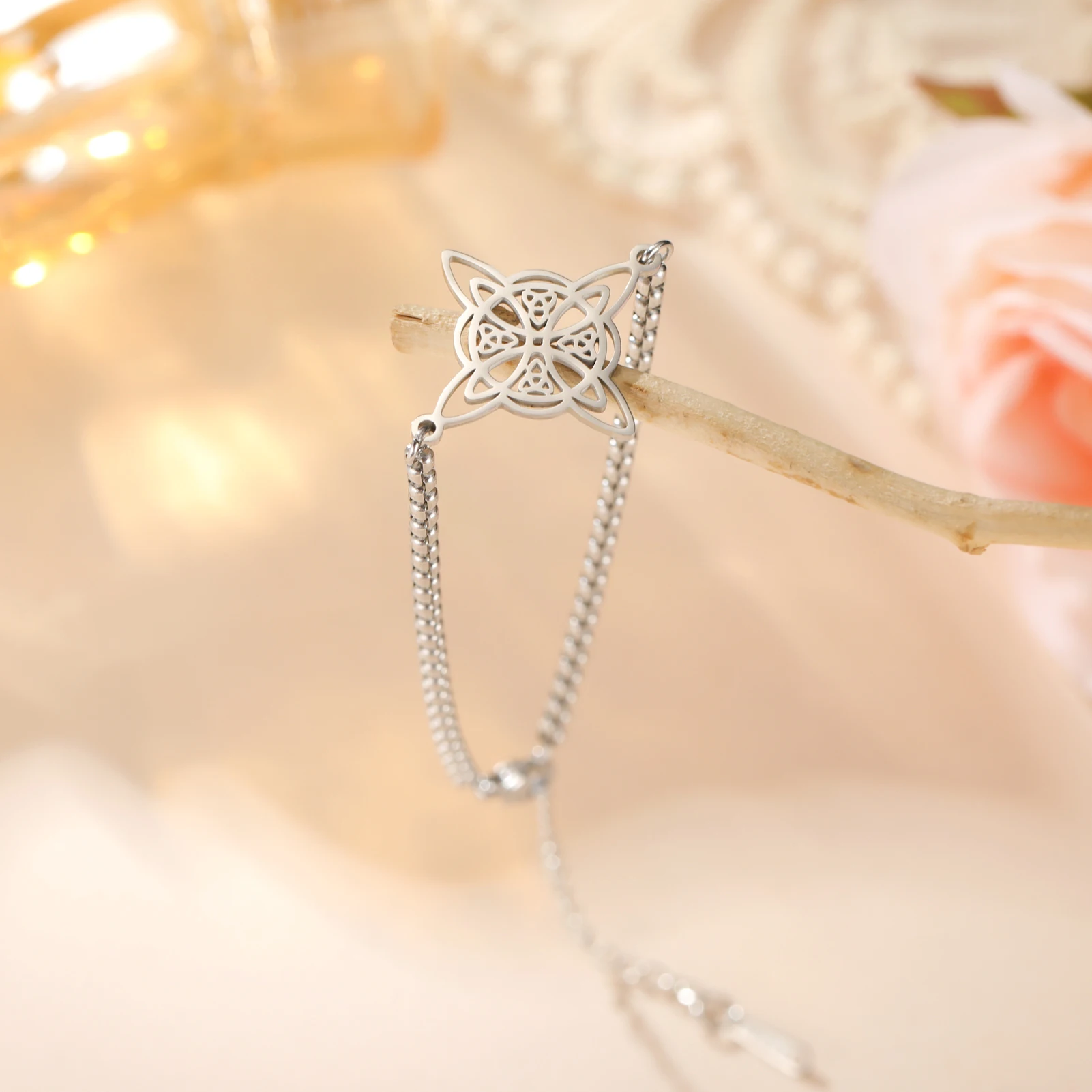 Kkjoy Hexenknoten Keltischer Vierzackiger Stern Fußkettchen Edelstahl Fußschmuck Sommer Strand Amulett Geschenk für Frauen Mädchen – Detail 8