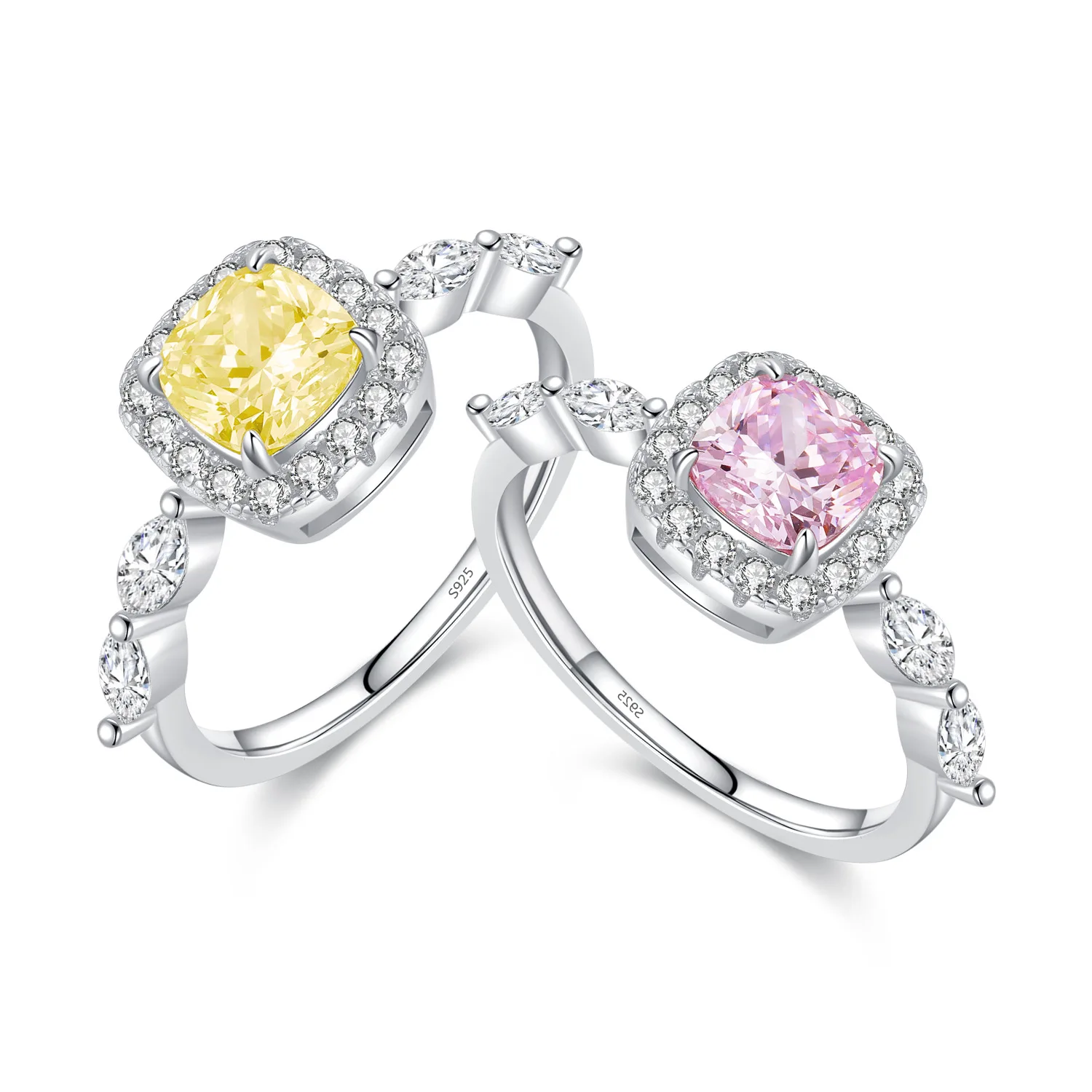 

Dawn's Jewel S925 Sterling Silver Sweet Cube Sugar Light Pink Goose Yellow Diamond Crystal Luxury Design Ring For Women anillos