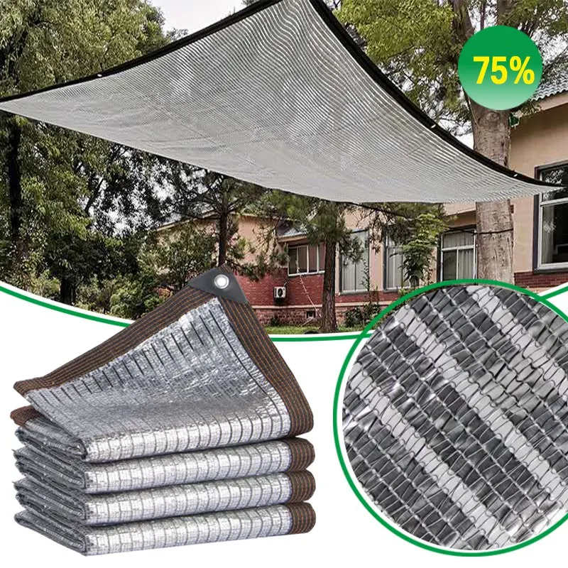 

75% Shade Rate Aluminum Foil Sun Shading Netting Pergola Sun Knitted Shade Net Anti-UV Sunshade Sail Outdoor Sunblock Shade Mesh