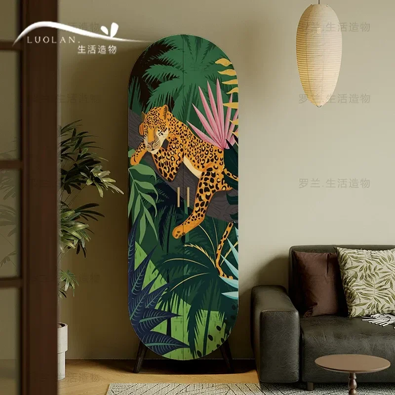 Nanyang Style Leopard Solid Wood Wine Cabinet Household Bedroom Bedside Locker Entry Living Room Decorative Storage Cabinet