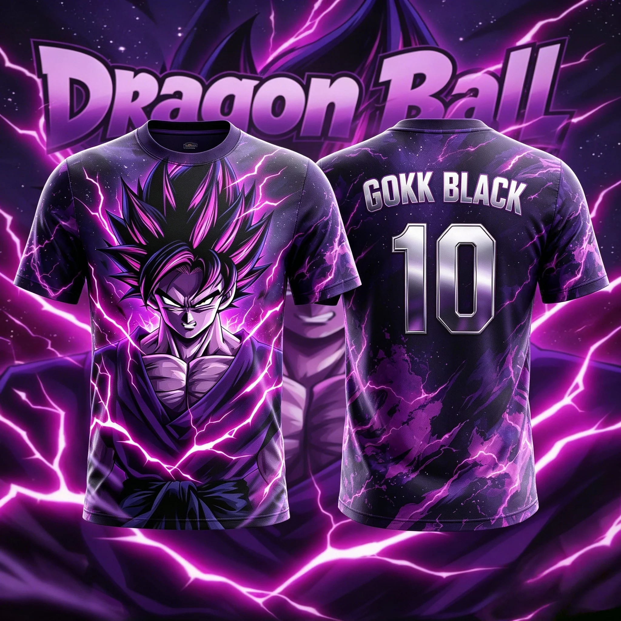 Dragon Ball Goku Black No10 Purple Lightning Nebula Print Men Soccer Jersey Quick Dry Anime Fan Breathable Sports T-Shirt