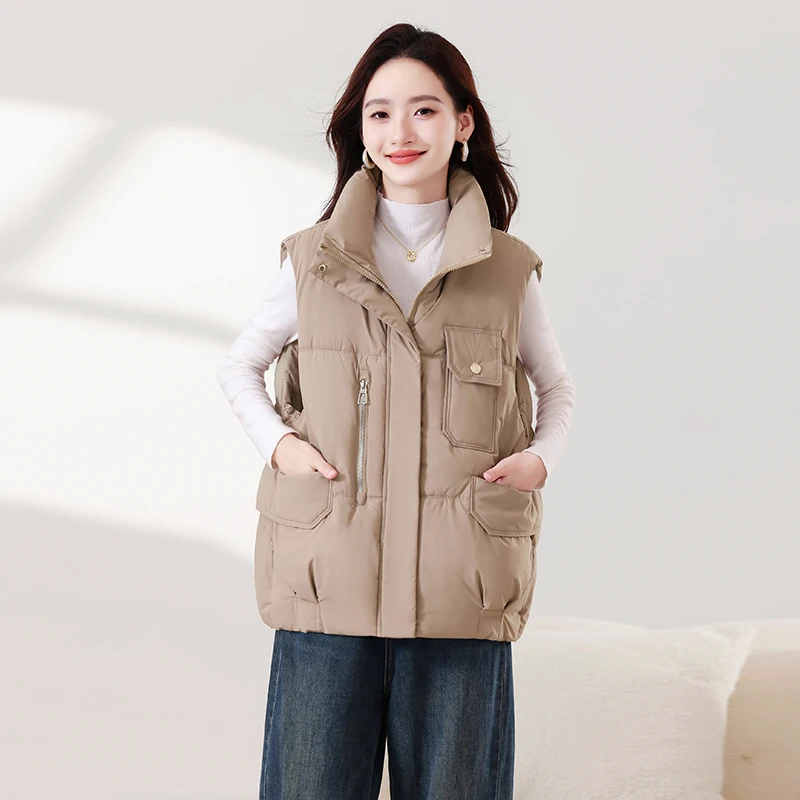 

Casual Down Vest Women Loose Fit Short Cotton Vest Jacket Autumn Winter Versatile Sleeveless Outerwear New