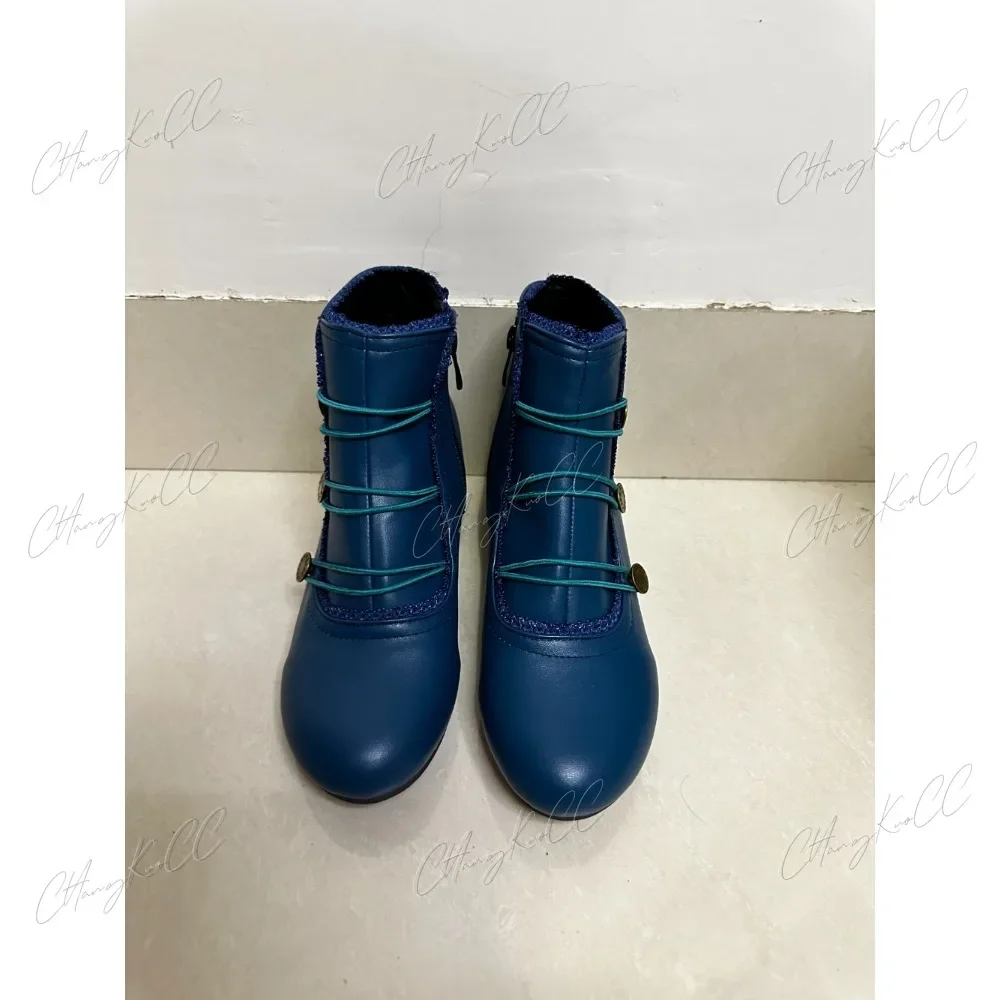 Vrouwen Middeleeuwse Steampunk Lederen Schoenen Dikke Hak Booties Cosplay Halloween Gothic Gothic Punk Retro Anime Laarzen Fiesta Wizard