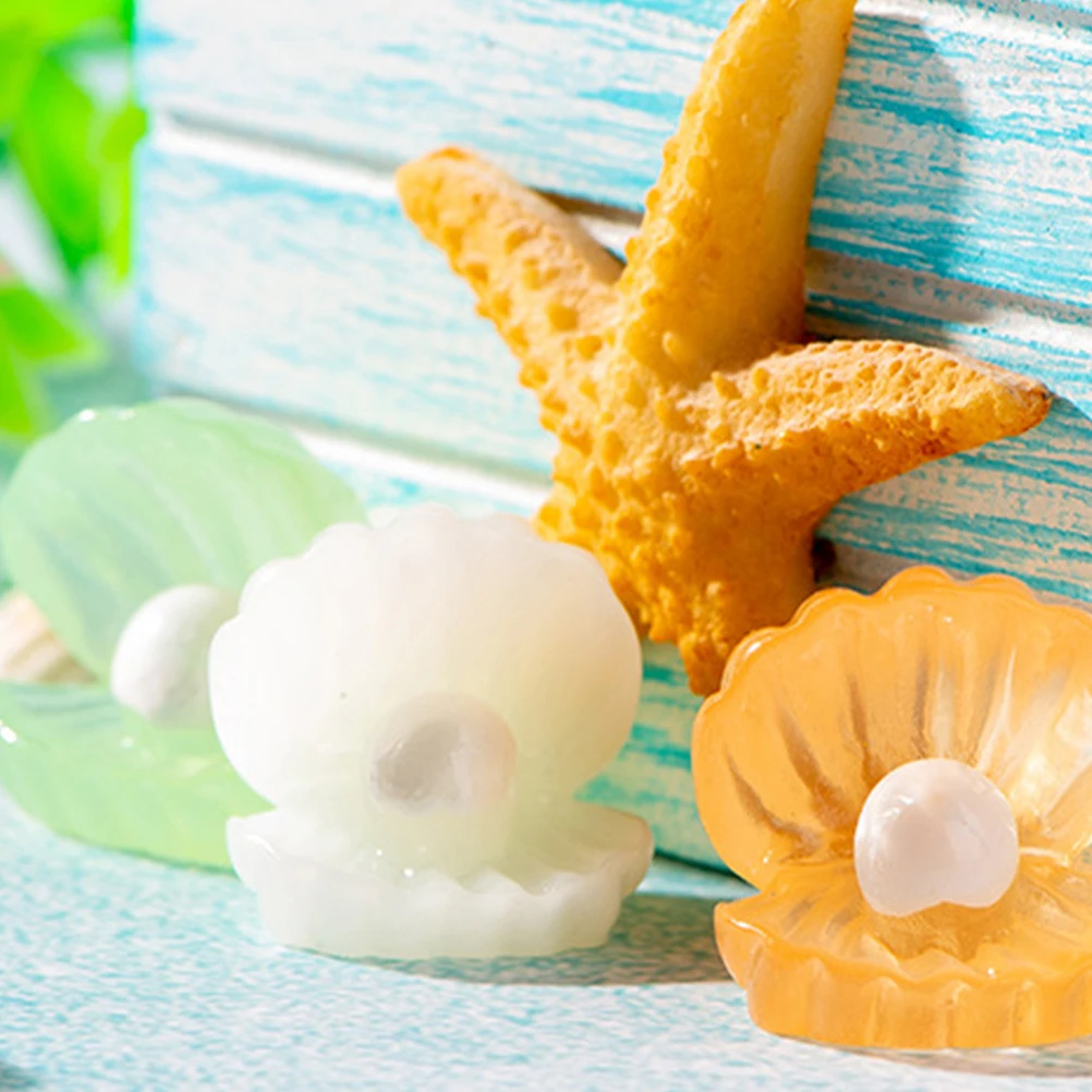 

12Pcs Tiny Resin Shell Figurines Miniature Garden Decor Luminous Pearl Inside Unique Design Miniature Shell Statue