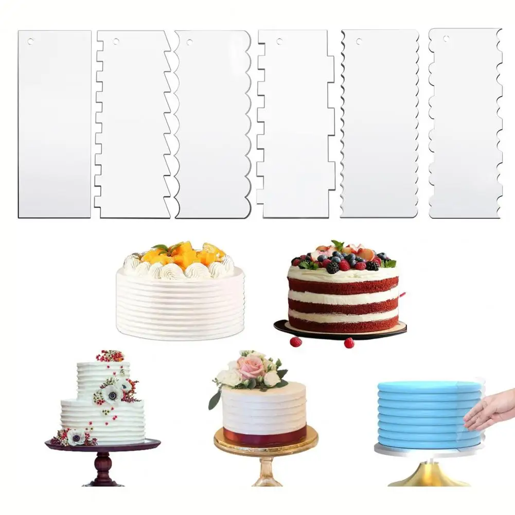 

6Pcs Large Acrylic Cake Scraper Set Cakes Smoother Scraper Transparent Cake Decorating Contour Stripe Cake Comb Baking Tool