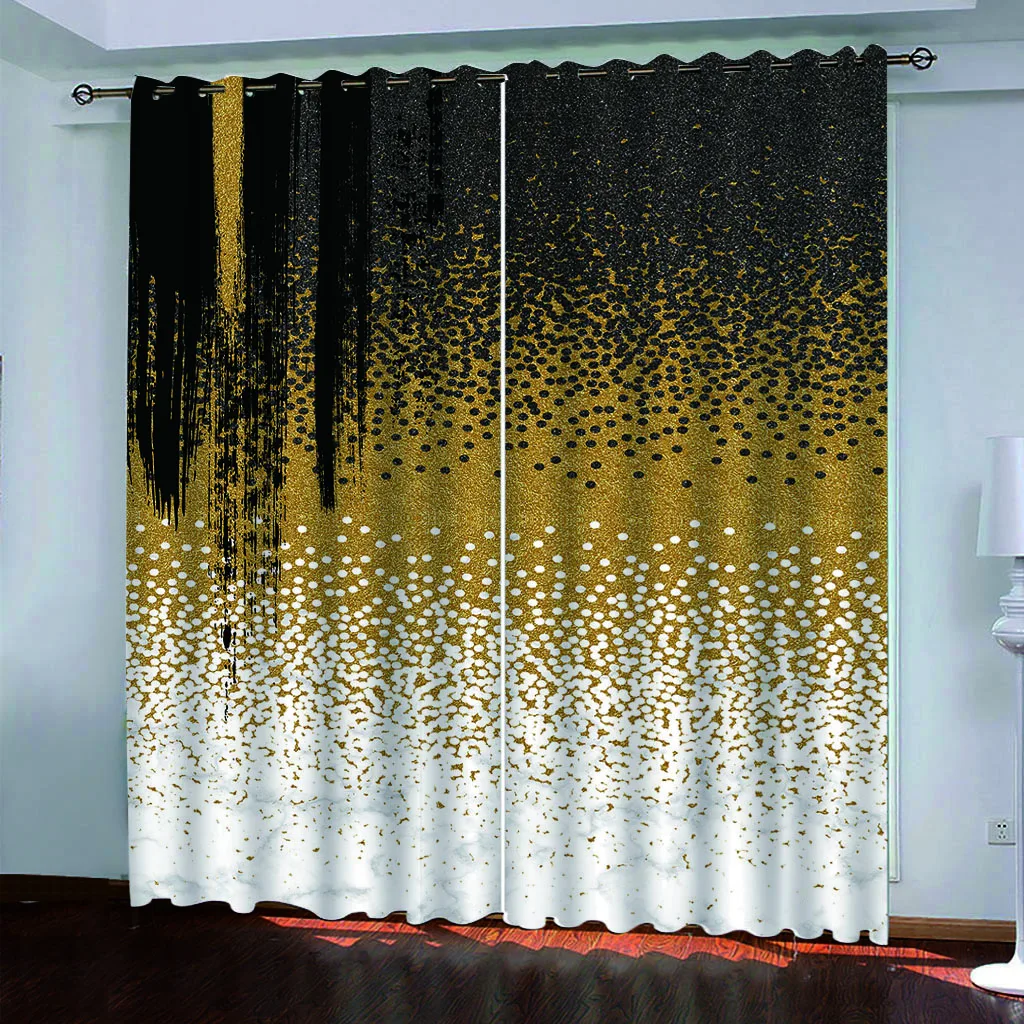 gold black circle curtains Luxury Blackout 3D Curtains For Living room Bedding room Office blackout curtains