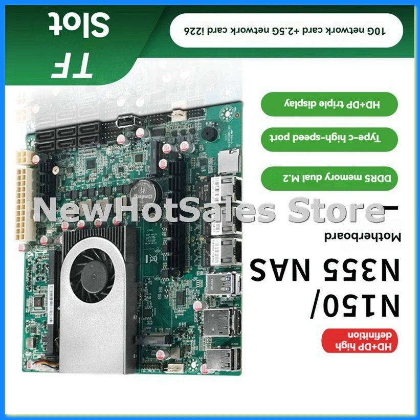 

N150 Motherboard 6-Bay 6xSATA3.0 1xSO-DIMM DDR5 4800MHz 10G+2.5G LAN Mini ITX Mainboard-VVBC
