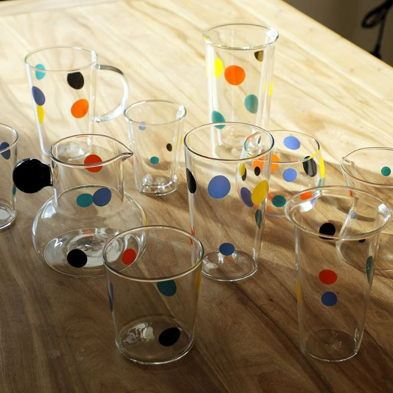 Colorful Dotted Glass Cup Household Cute Transparent Water Coffee Glass Single Layer Cup with Guests Juice Cold Drink Cup New
