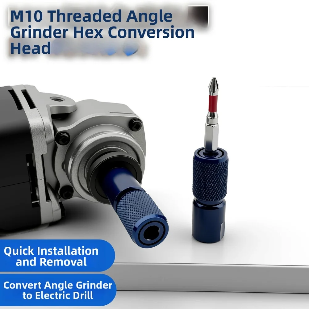 3/8 inch to 6.35mm Hex Shank Adapter for 100mm For Angle Grinder Featuring M10 Thread Connection and Knurled Grip