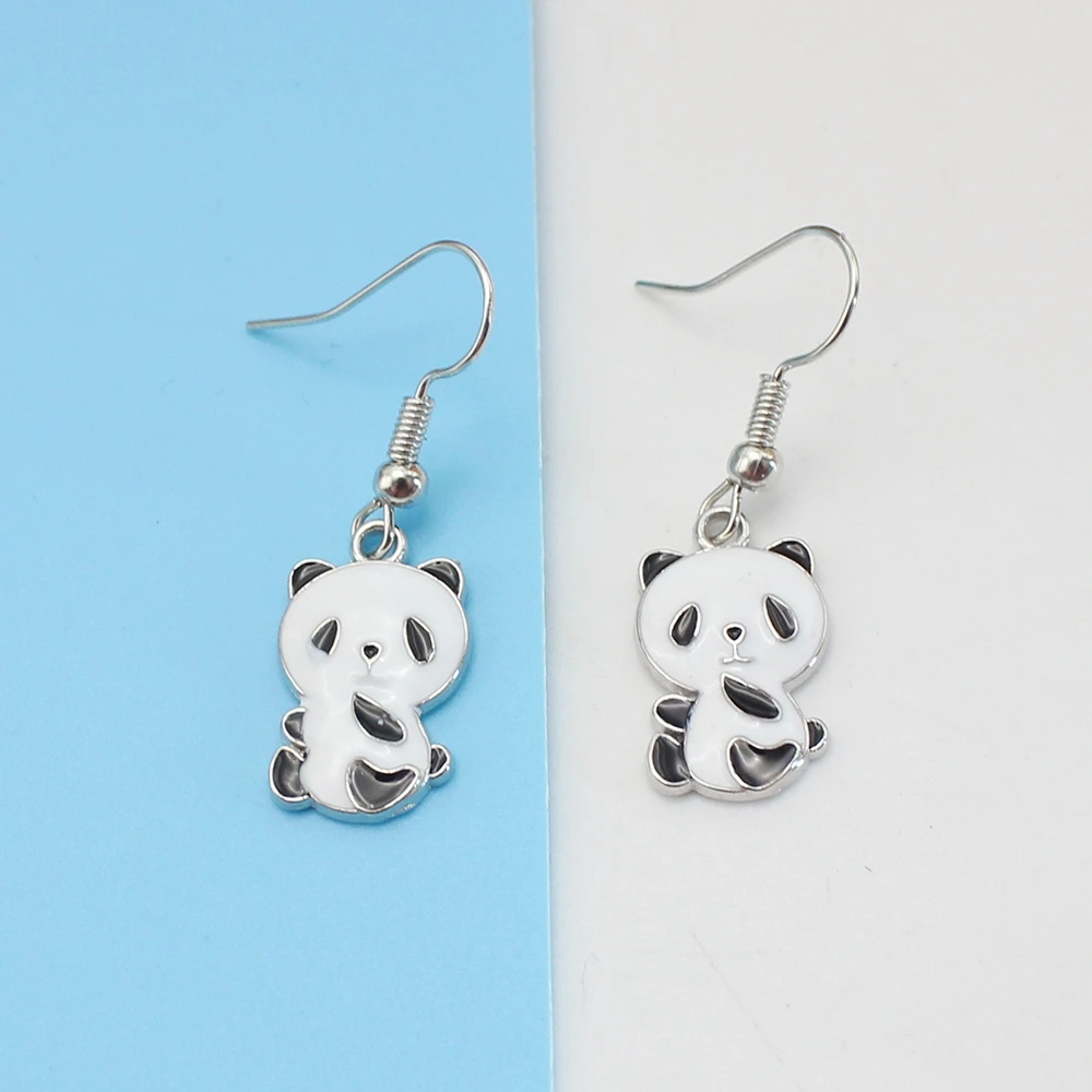 Panda Animals Dangle Earring for Women Simple Sweet Personality Unique Black White Enamel Ear Jewelry Wholesale Girl Kids Gift