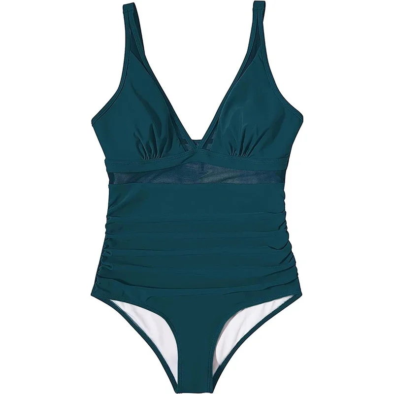 Bodysuits magros maiô feminino sexy ver através do decote em v cintura alta um pedaço maiô verão 2025 novo casual beachwear banho