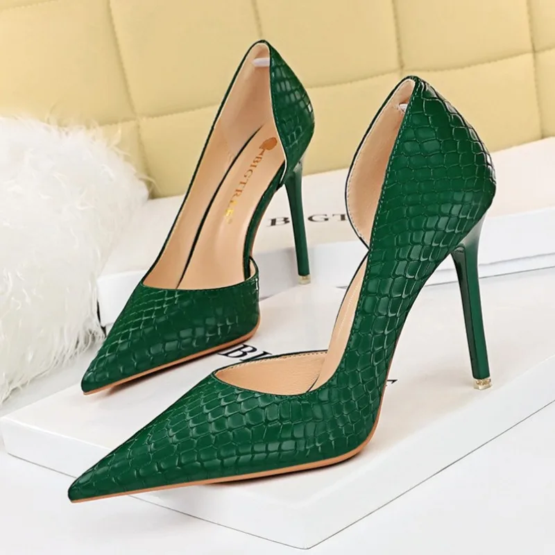 مثير الأفعى نمط رقيقة عالية الكعب النساء الرجعية الضحلة مكتب أحذية جديدة 2026 الأحذية موضة أشار تو مضخات أحذية التعري #4