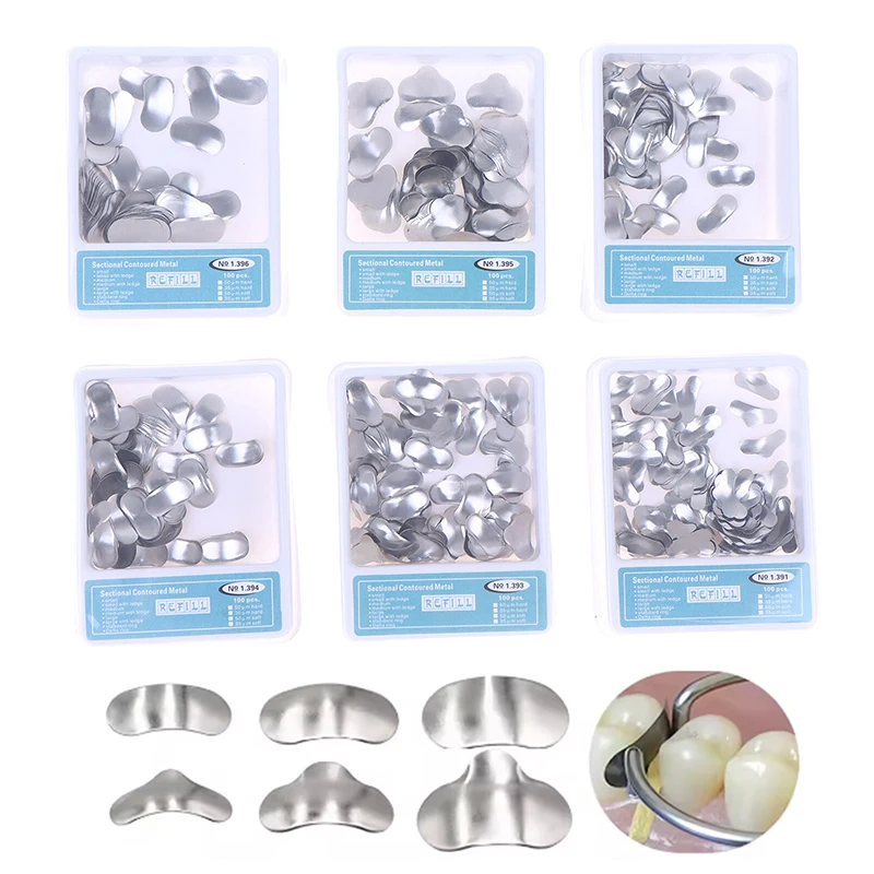 

100Pcs Dental Matrix Sectional Contoured Matrices Band Kit 6 Type Metal Rings Dentistry Lab Materials Stainless Steel