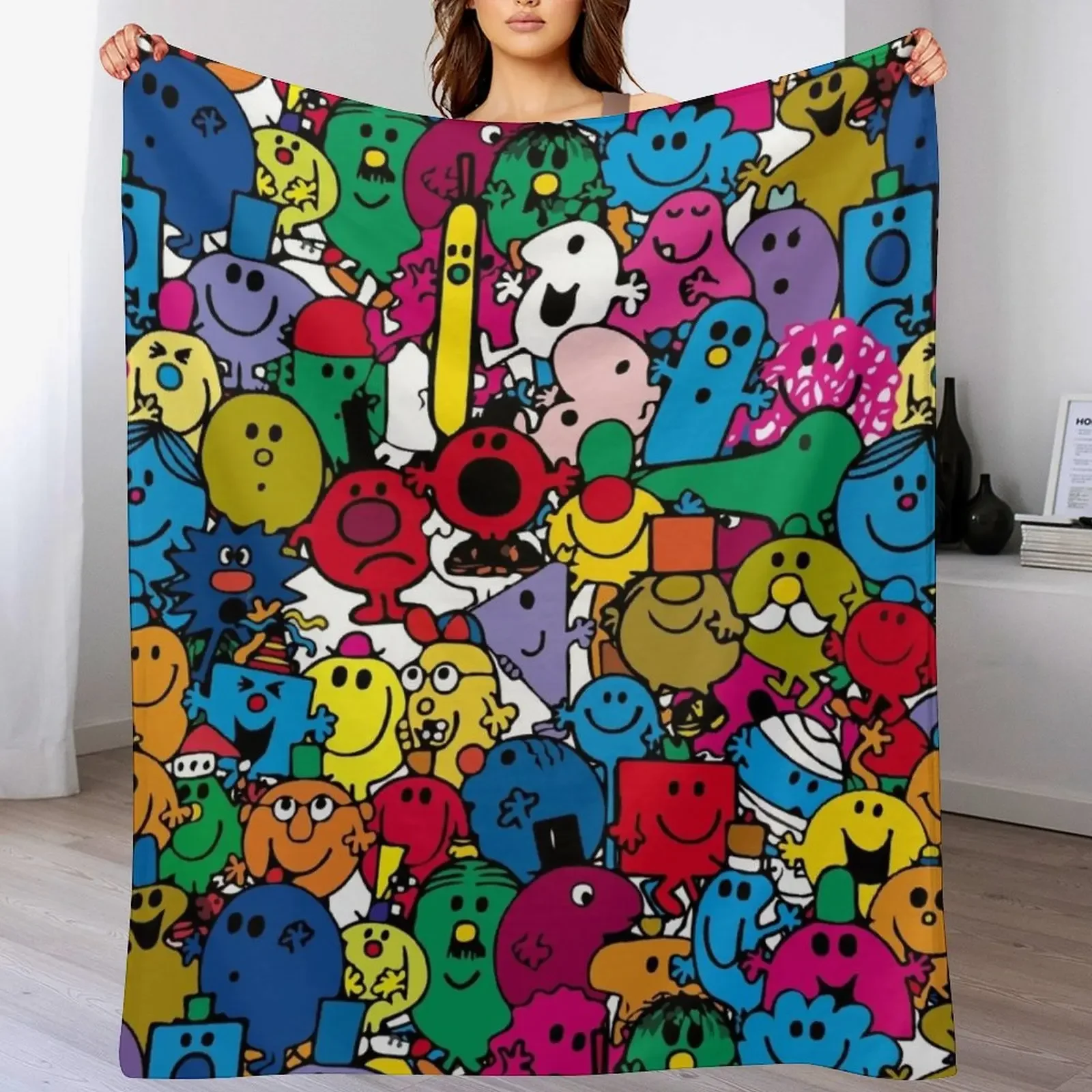 Mr Men Pattern Throw Blanket Wrinkle Resistant Lightweight Blanket