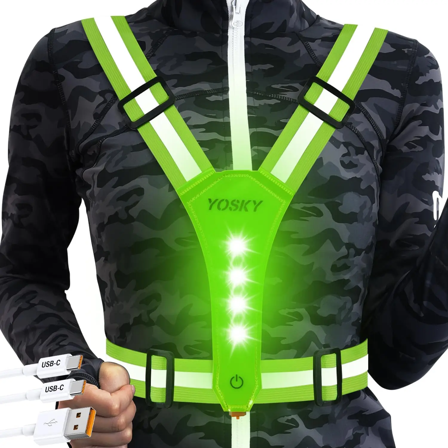 

Rechargeable LED Running Vest with 8 Lights for Night Safety, Adjustable Reflective Gear