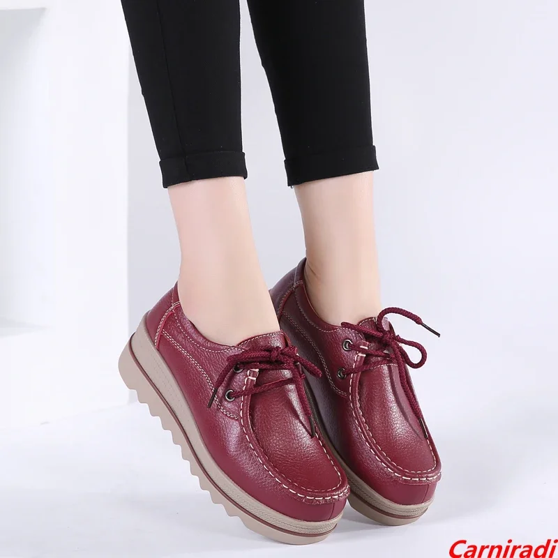 Genuine Leather Waterproof Flatform Shoes Women Lightweight Heightening Heel Casual Shoes Ladies Platform Walking Wedges Shoes