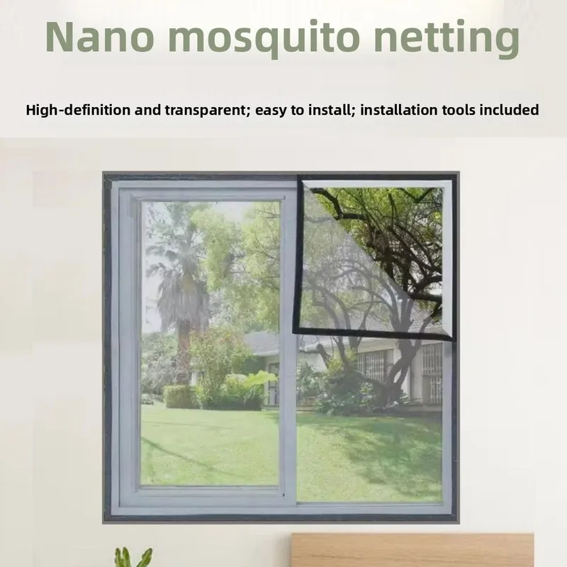 Summer nano mosquito-proof mesh for home use, with magic tape for easy, drill-free installation, featuring high-density, high-tr