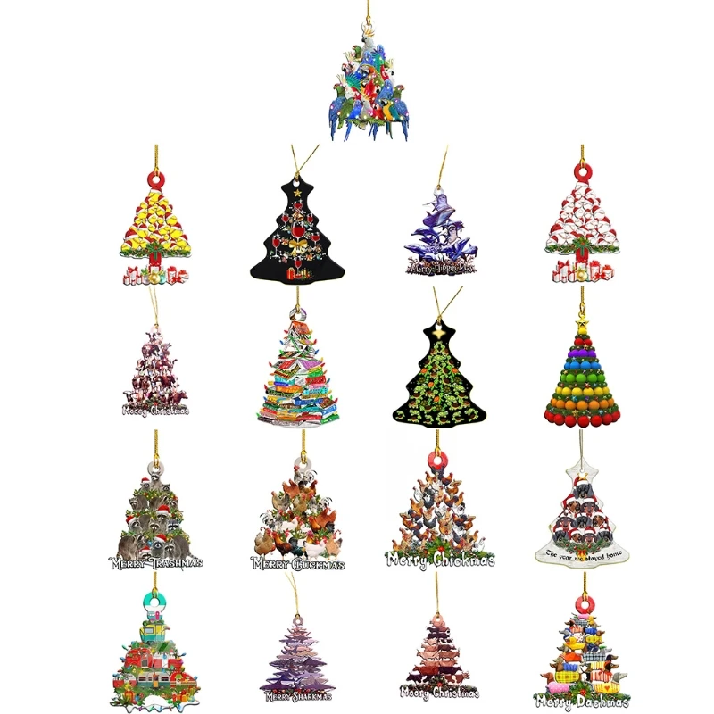 Merry Christmas Ornaments Wooden Hanging Baubles Xmas Tree Pendants Figurines Dog Shark Dolphin Parrot Pendant Dropship