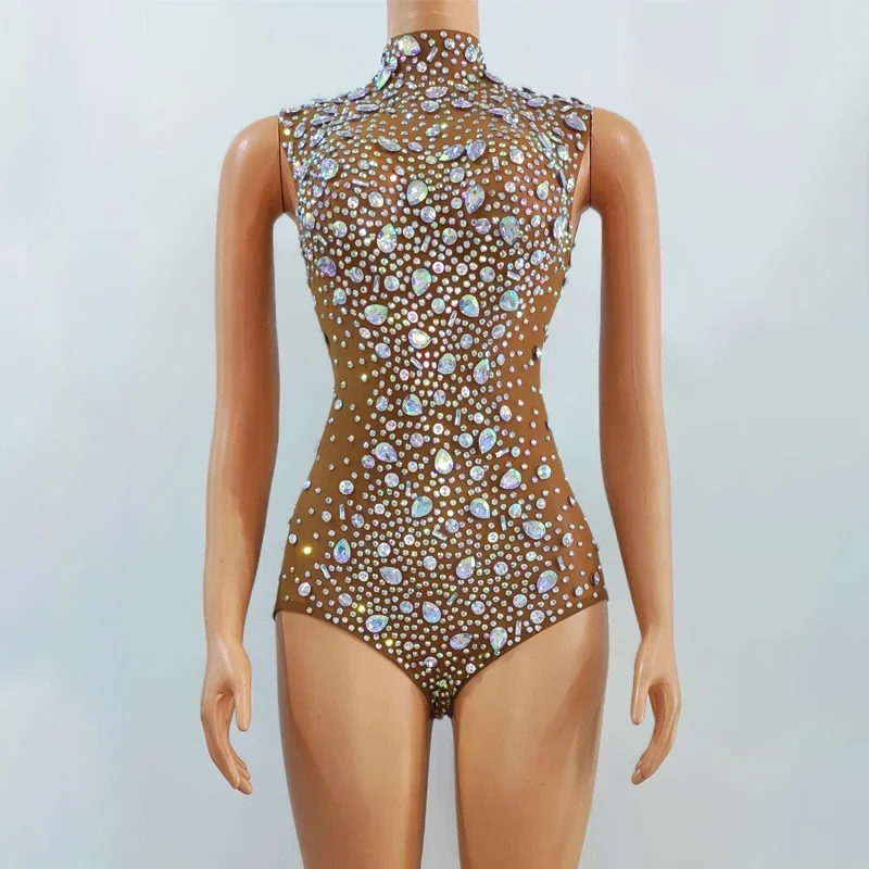Full Rhinestones Bodysuit Sexy Gogo Dance Costumes Women Party Jazz Clothing Bar Nightclub Dj Ds Party Prom Outfit XS7107
