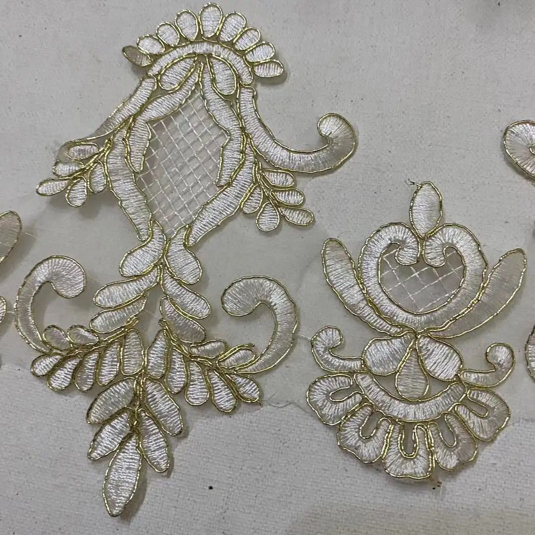 Delicate 1 Yard Gold Cording Edge Flower Venise Venice Mesh Lace Trim Applique Sewing Craft for Wedding Dec. 15cm