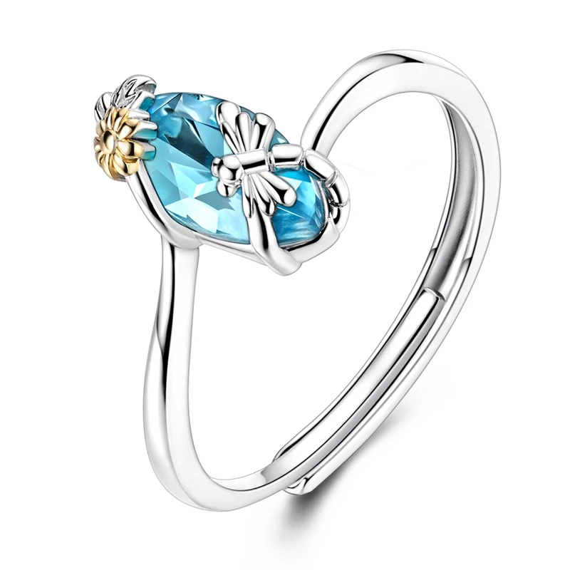 

Original 925 Sterling Silver Rings Dragonfly and Sunflower Open Rings For Women Girls Jewelry Birthday Anniversary Gifts