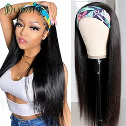 Women's Headband Wig Human Hair Scarf Wig 150% Density  Brazilian Straight Headband Wigs Human Hair Machine Made Wig for Women