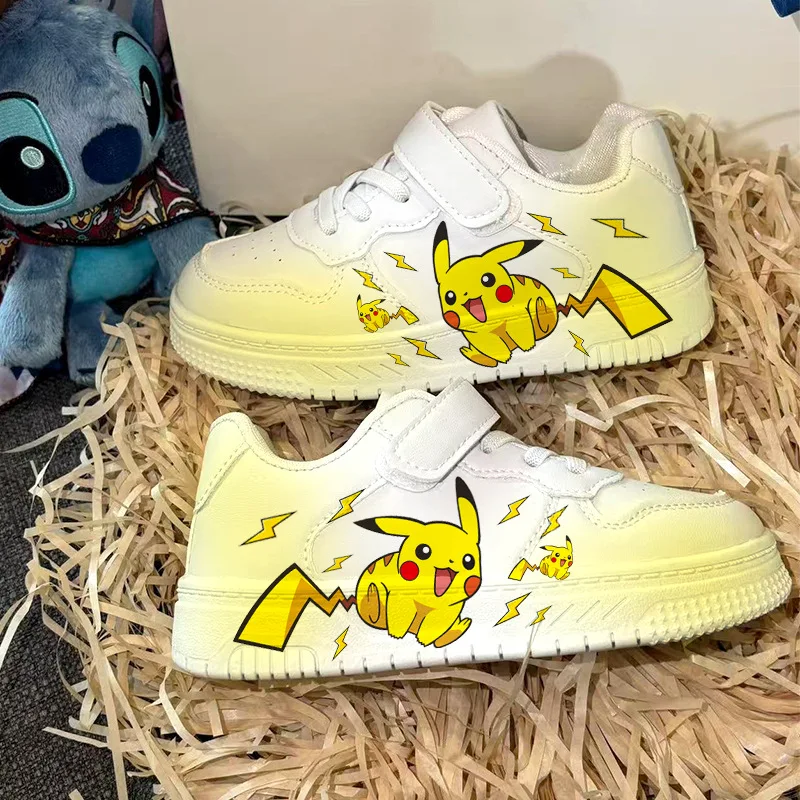 

2025 Pikachu Cartoon Cute Unisex White Sneakers Spray Paint Kids Casual Shoes Cross Border Hot Sale