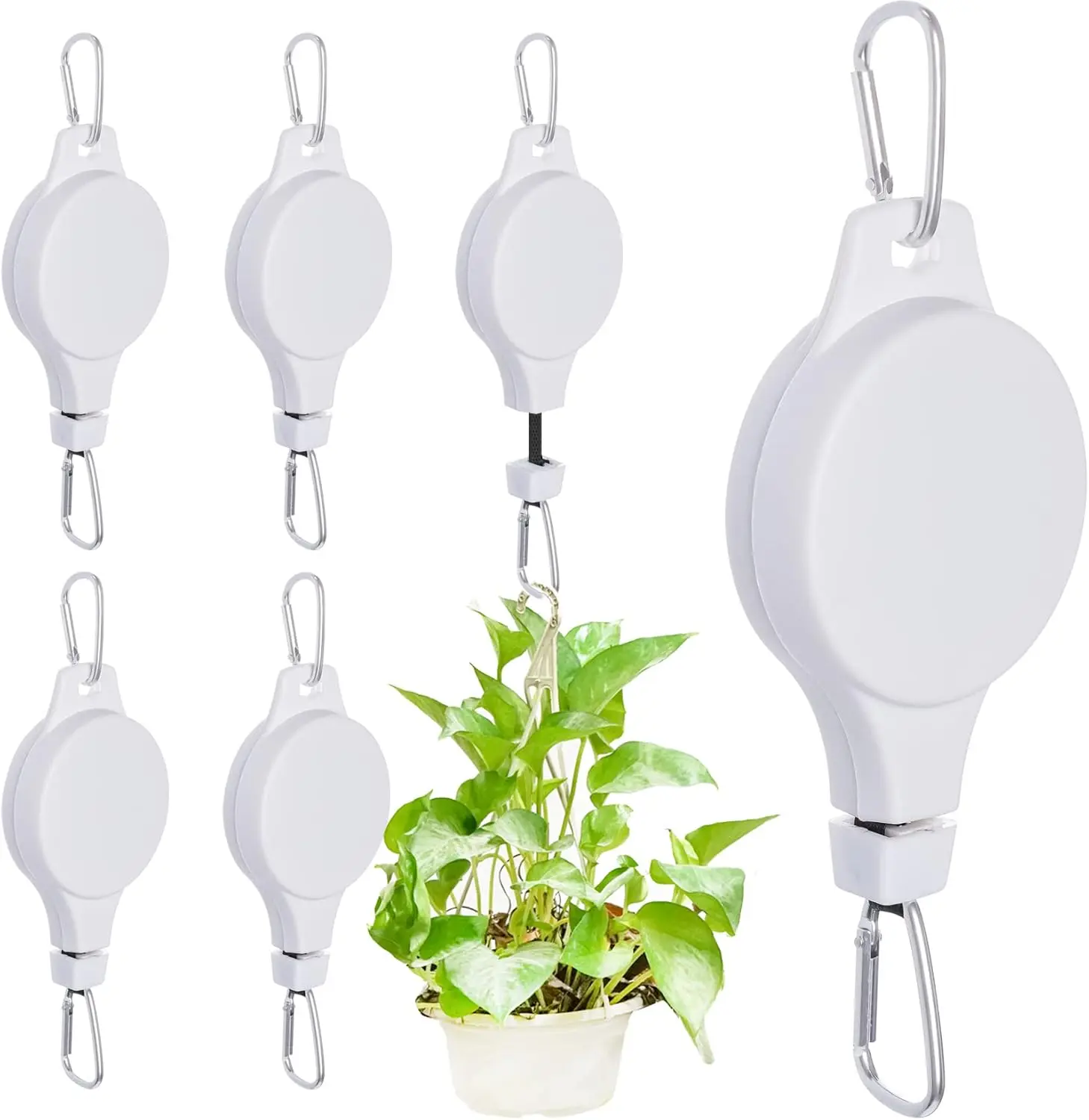 Retractable Plant Hanger,Plant Pulleys for Hanging Plants,Easy to Raise and Lower,Auto Lock,Adjustable Hook for Garden
