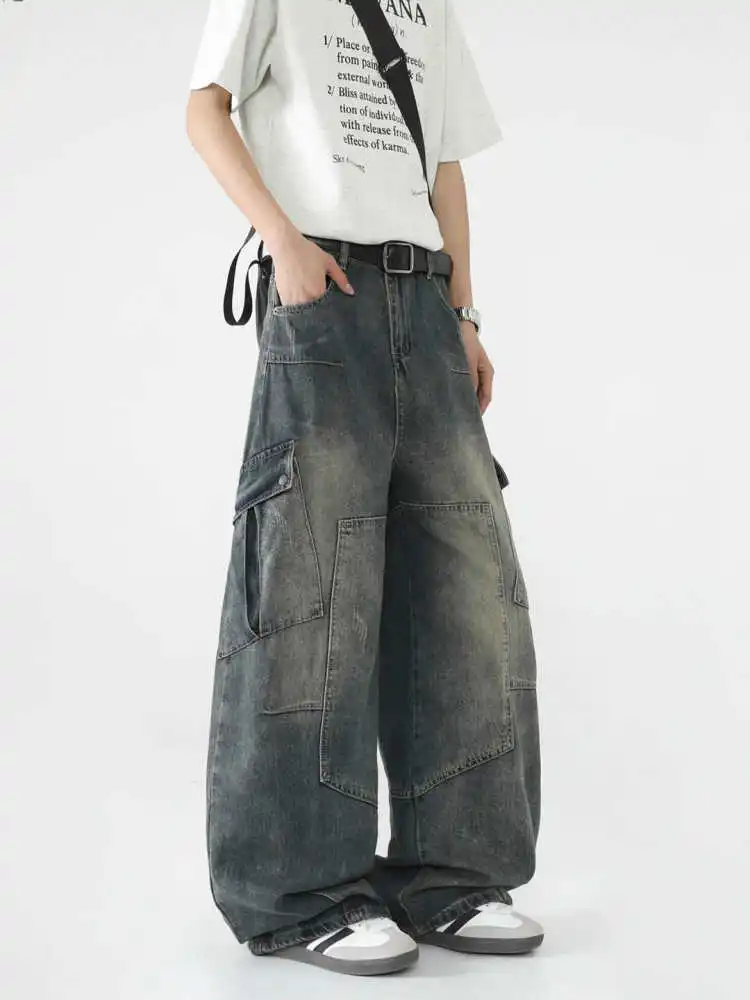 Mulheres azul escuro y2k carga jeans baggy grunge denim calças vintage namorado jeans calças compridas japonês 2000s estilo roupas 2025